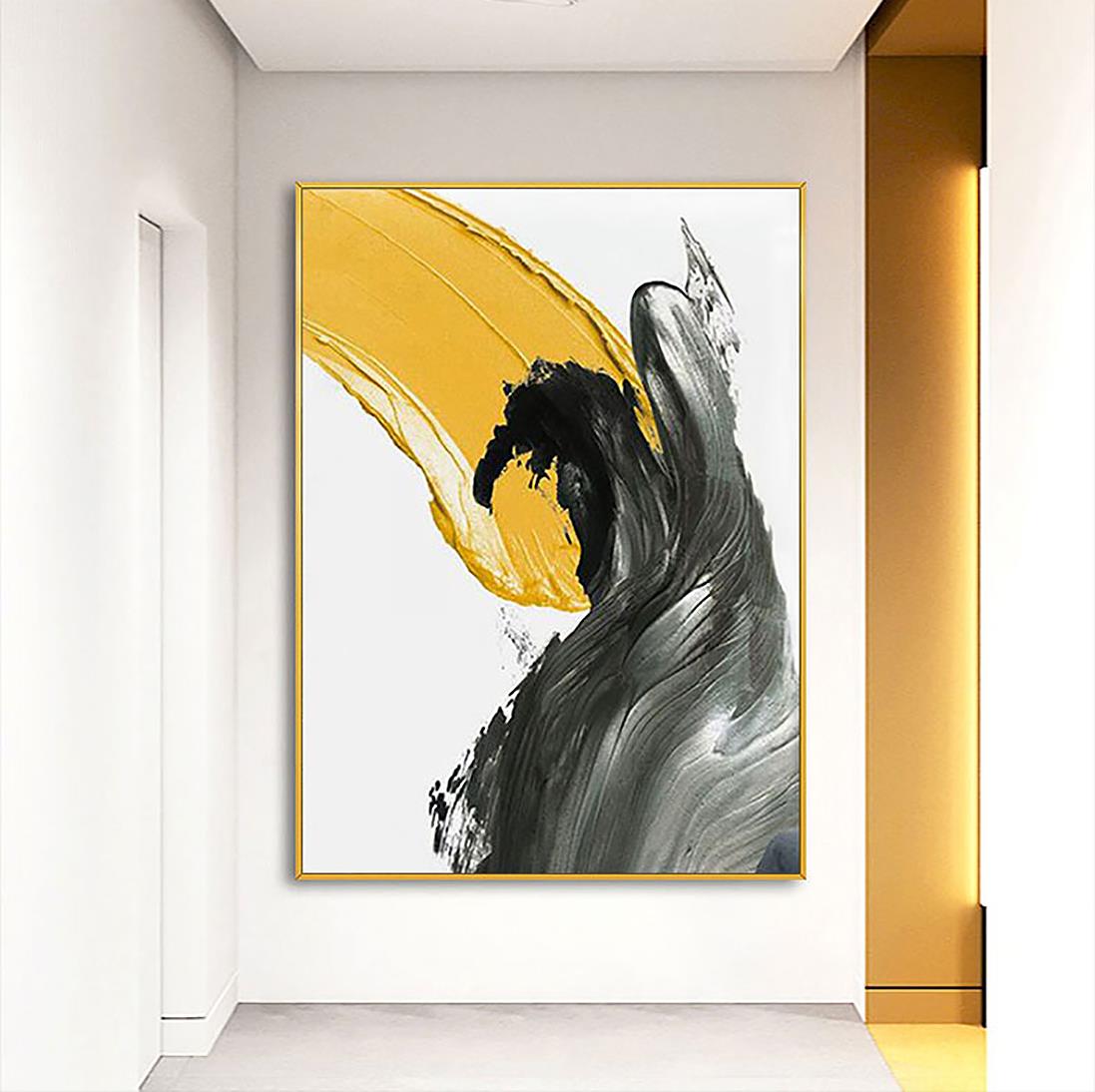 Pinselstrich schwarz gelb abstrakt von Palettenmesser Wandkunst Minimalismus Ölgemälde
